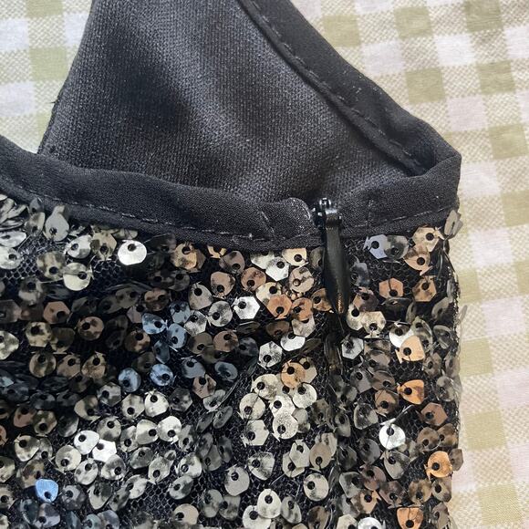 V neck silver sequin cami with flared waist, going out night out party new years - Picture 6 of 8